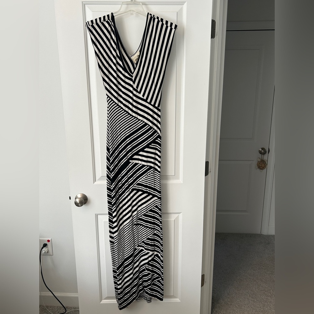Black and White Striped Nicole Miller Maxi Dress